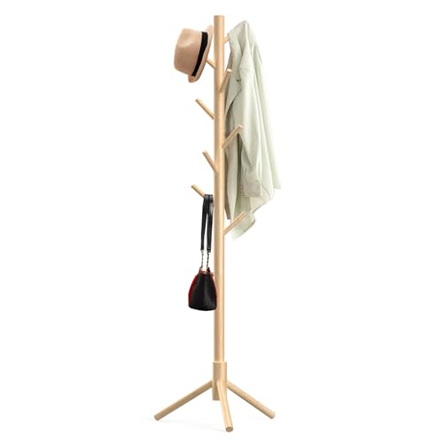 Aliphon Wooden Coat Rack Stand with 8 Hooks