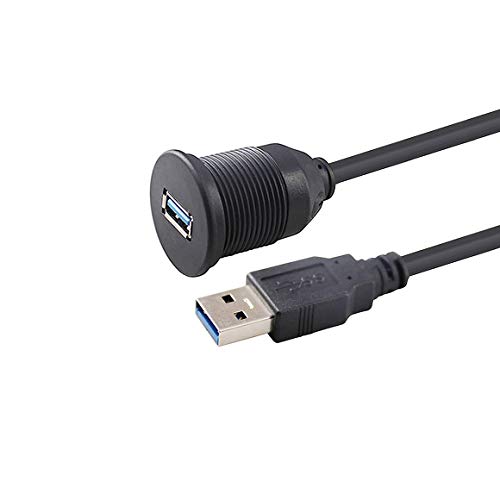 Tan QY USB 3.0 Male to USB 3.0 Female AUX Flush Mount Car Mount Extension Cable for Car Truck Boat Motorcycle Dashboard Panel -(3 Feet - 1 Meter)