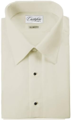 Cardi Men's Microfiber Slimfit Laydown Collar Tuxedo Shirt, Ivory, 17/17.5-36/37