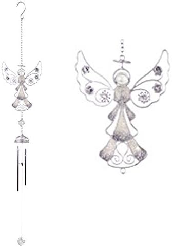 Beautiful Silver Design Angel Windchime, Glass, Metal, Resin Garden and Home Ornament (Design B)