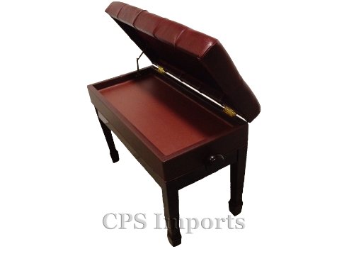 Adjustable Duet Size Genuine Leather Artist Piano Bench in Mahogany
