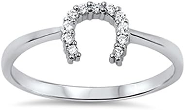 .925 Sterling Silver Lucky Horseshoe Stackable Ring with Cz Accents