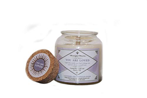 MEANINGFUL MANTRAS You are Loved Self-Love Scented Candle Lavender and Orange Blossom | Real Essential Oils | Aromatherapy | Vintage Recycled Apothecary Glass Jar 8 Fluid Ounce Coconut Wax 6 Ounce