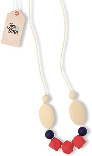 Fox and Finn 'Madison' Silicone Teething Necklace for Babies | Safety Knotted Silk Rope | Does Not Pull Out Hair | 14 Inch Drop (coral + cobalt + latte)