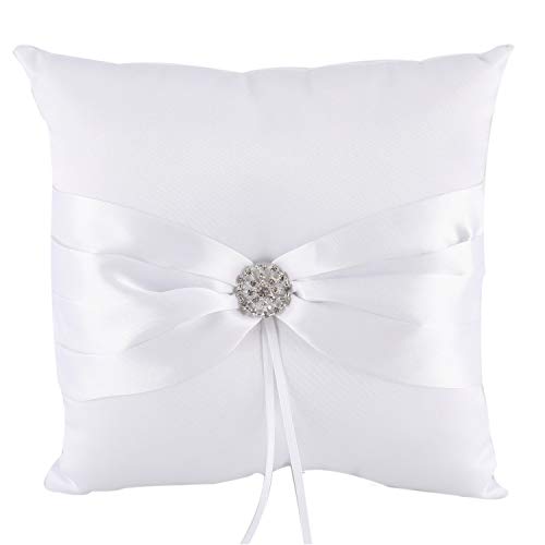 he andi 7.8" Satin Artificial Diamond Decoration Wedding Ring Bearer Pillow (White) - Thumbnail 2