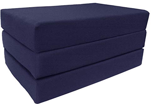 D&D Futon Furniture Navy Solid Twin Size Shikibuton Trifold Foam Beds 6 Thick x 39 W x 75 inches Long, 1.8 lbs high Density Resilient White Foam, Floor Foam Folding Mats.