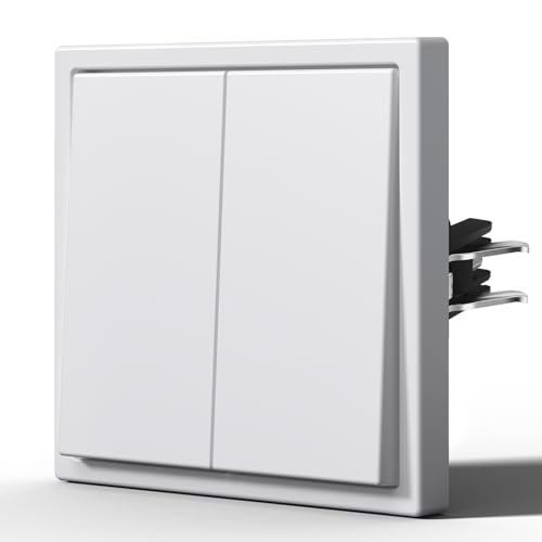 BSEED Light Switch With Matt,Wall Light Switch with Hook,Push Button,Easy Installation,C-Series,2 Gang 2 Way,80mm White