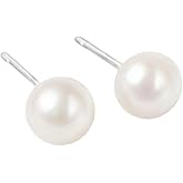 Valunia 925 Sterling Silver Pearl Stud Earrings for Women, Hypoallergenic Silver Pearl Earrings Everyday Jewelry
