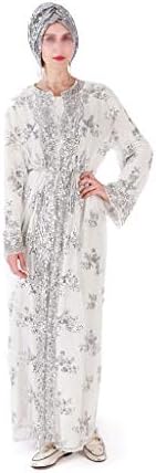 LF stores Female Robe UAE Tulle Embroidery Dress for Women Sequined Lace Dubai Cardigan Islamic Clothing Ramadan Caftan (Color : Silver, Size : XXL)
