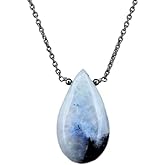 Gempires Moonstone & Black Tourmaline Teardrop Pendant Necklace | Natural Faceted Gemstone 15–25 mm | Hypoallergenic Black Plated Brass | 18 Inch Chain with Extender | Handmade Gift Jewelry for Women