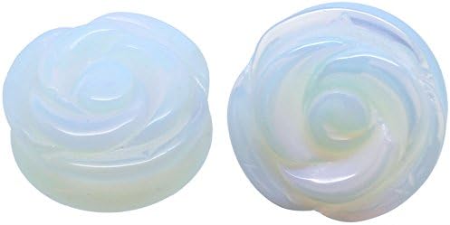 soscene Ships & Sold from USA Hand Carved Opalite Rose Organic Stone Ear Plugs Gauges
