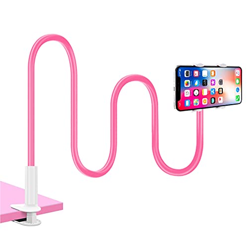 Phone holder for bed Gooseneck Bed Phone Holder, Flexible Long Arm Phone Mount 360 ° Ball Head Lazy Bracket Clamp Desk Stand for 4.5-6.5'' Mobile Cell Phone Overall Length 31.5” (Pink)
