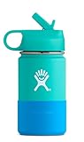 Hydro Flask 12 oz Kids Sippy Double Wall Vacuum Insulated Stainless Steel Sports Water Bottle, Wide Mouth with BPA Free Straw Lid and Silicone Boot, Mint