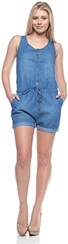 Calilogo Women's Cute Distressed Ripped Overall Shorts (Large, Medium Button Up Denim)