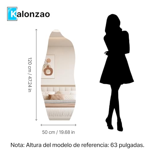 Kalonzao Espejo de Cuerpo Completo con Luz Led, 48 * 20 Pulgadas Espejo Cuerpo Completo 3 Colores, para Entrada,Sala,Dormitorio