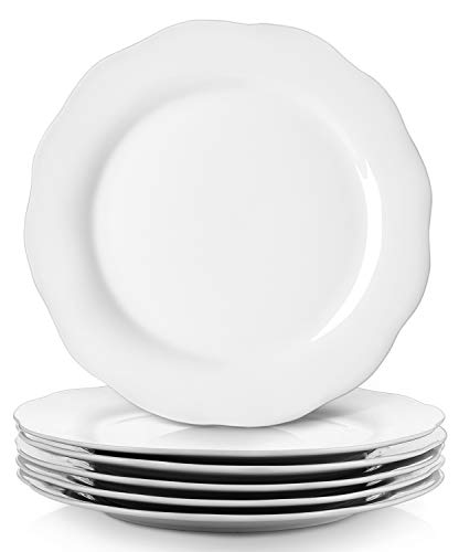 YHY 10.6 Inches Porcelain Scallop Dinner Plate Set, White Serving Platters, Set of 6 - Thumbnail 7