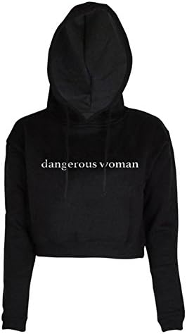 Women Crop Top Pullover Hoodie DANGEROUS WOMAN Letters Print Sweatshirts,Black