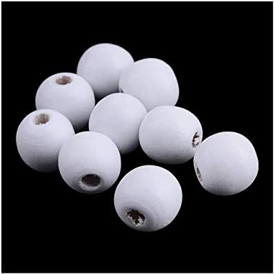 200 White Round Wooden Beads 7mm x 6mm Hole 1.8mm Childrens Crafts P00210W