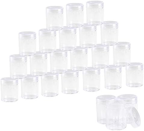 MIZOMOR 24 Pack Empty Plastic Containers Pots 40ML Clear Plastic Slime Storage Jars with Round Screw-top Lids for Beads, Diamond Painting, Glitter, Travel Cream