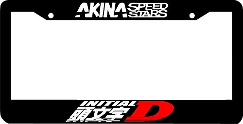 New Akina Speed Stars Kanji Fukiwara JDM Tofu Shop Initial D Humor Funny License Plate Frame Tag, Aluminum Metal License Plate Frame with Screw Caps - 2 Holes Car License Plate Cover for US Vehicles