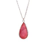 Women's Gold Plated Chain Wrapped Natural Stone Crystal Drop Pendant Necklace