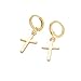 24k Yellow Gold Plated Mens Cross Hoop Earrings with Snap Closure by loyoe jewelry