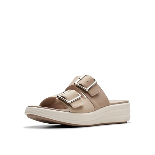 Clarks Womens's Drift Buckle Slide Sandal, Sand Combi, 8.5 Wide US