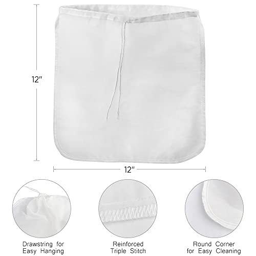 LotFancy Nut Milk Bags, 2 Pack, 100 Micron, 12” x 12” Reusable Mesh Strainer Bag, Food Grade, BPA-Free Fine Nylon Mesh Filter for Almond Milk, Yogurt, Juices, Cold Brew Coffee