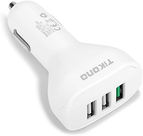 Car Charger, TIKONO USB Car Charger with Quick Charge 3.0 &amp; 2 Port USB Cell Phone Charger for Apple iPhone, iPad, Tablet, eBook, Fit All Cars-Cigarette Lighter Plug (white)