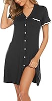 Ekouaer Short Sleeve Nightgowns for Women, Women's Button Down Sleepwear Classical Sleep Shirt Dress