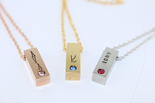 Birthstone Four Sided Bar Personalized Necklace - Rose Gold - Silver - Gold