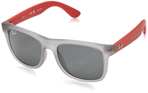 Ray-Ban Junior Kids' RJ9069S Square Sunglasses, Rubber Transparent Grey/Dark Gr…