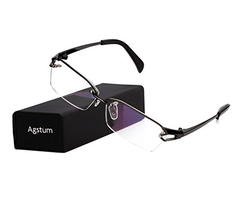 Agstum Pure Titanium Half Rimless Glasses Frame Optical Eyeglasses Clear Lens (Gunmetal, 58)