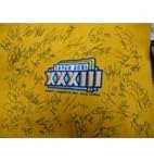 Signed Falcons, Atlanta (1999) Super Bowl XXXIII Hand-made cloth Flag by the 1999 Atlanta Falcons Team. 45+ signatures in all autographed