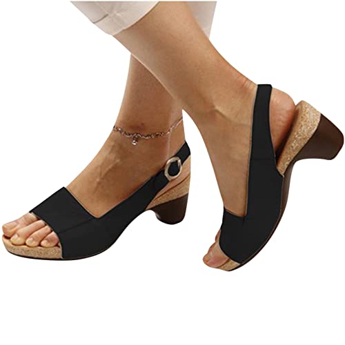 Low Chunky Heel Sandals for Women Buckle Pumps Shoes Summer Open