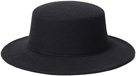 Men Women Black Retro Woolen Blend Fedora Hat Brim Flat Church