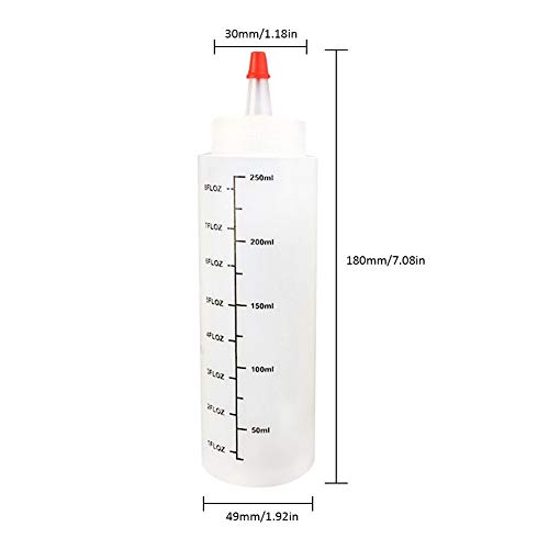AILELAN Squeeze Bottle, 12 Pack 8 oz Condiment Squeeze Bottles with Red Tip Cap & Scale Plastic Squirt Bottle for Ketchup, Sauces, Syrup, Dressings, Arts & Crafts