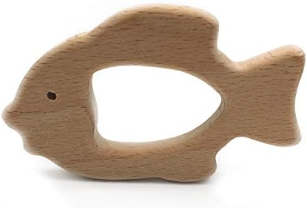 Coskiss Baby Wooden Teether 4pcs Wood Teething Toy Nature Beech Goldfish Animals Safe Teething Relief Toys DIY Bracelet Necklace Teething Jewelry Acces (Goldfish)