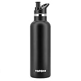 TOPOKO 25 OZ Double Wall Stainless Steel Water Bottle, Straw Lid with Handle or Bite Valve Top, Vacuum Insulated, Sweat Proof, Leak Proof Thermos Standard Mouth.