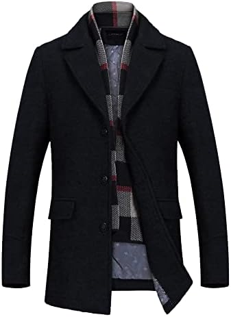 Men's Long Wool Overcoat Winter Thermal Jackets Comfy Fleece Lined