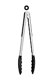 INeibo Kitchen Premium Silicone Tongs 12”- Non-slip & Easy Grip Stainless Steel Handle - Smart Locking Clip - Heat Resistant, Food Grade - Handy Utensil For Cooking, Serving, Barbecue, Buffet, Salad, Ice, Oven (black)