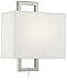 Possini Euro Design Aundria Modern Indoor Wall Lamp with Cord Brushed Nickel Metal Plug-in Light Fixture Rectangular White Shade for Bedroom Bedside House Reading Living Room Home Hallway Dining