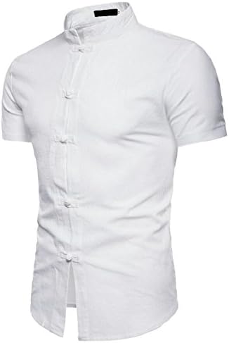 ouxiuli Men's Chinese Style Mandarin Collar Short Sleeve Slim Fit Button Down Shirt