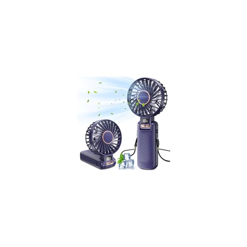 Ventilador Portátil, 4500mAh Recargable Ventilador de Mano, Hasta 20 Horas de Autonomía, 5 Velocidades, Pantalla LED, Ajustable 180° 3-en-1, Silencioso Ventilador Pequeño para Viajes, Oficina, Hogar