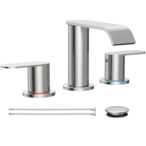 Brushed Nickel Waterfall Bathroom Faucet for Sink 3 Hole Widespread
