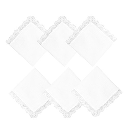 6/12 Pack of Ladies White Perfect Wedding Lace Cotton Handkerchiefs