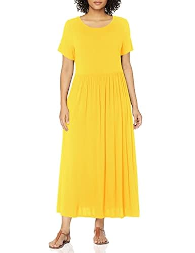 Amazon Essentials Women's Short-Sleeve Waisted Maxi Dress (Available in  Plus Size), Golden Yellow, Medium in Kenya