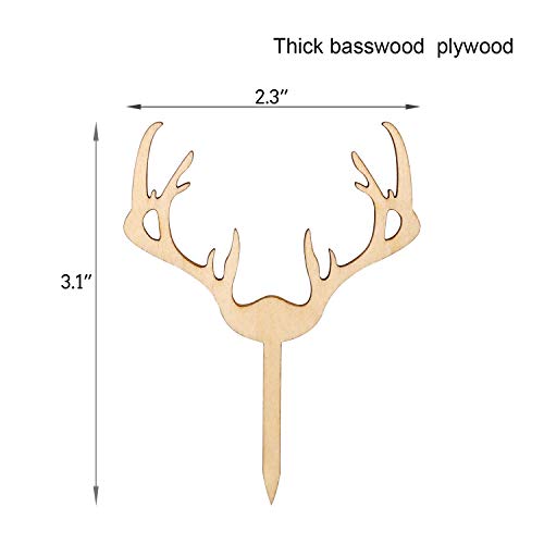 Antler Cupcake Toppers Wooden Deer Cake Picks Decorations Baby Shower
