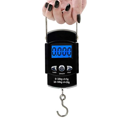 JDgoods 2019 New Portable Precision Digital Mini Scale, 50kg Electronic Scale Portable Hook Scale Hoisting Rope Scale Spring Scale With Ruler,Backlight LCD Display, Stainless Steel, 110lb/50kg