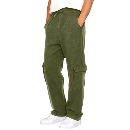 Mens Fleece Lined Cargo Joggers Winter Thermal Scruffs Workwear Trousers Elastic Waist Drawstring Sweatpants Multi-Pocket Wide Leg Pants Heavy Duty Casual Pant for Cold Weather S Army Green
